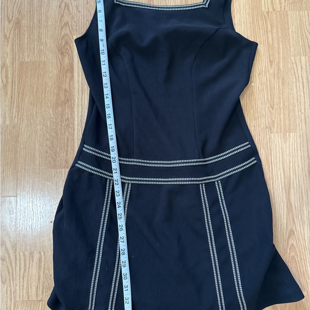 Vintage Black Mini Dress White Contrast Stitching Square Neck Made in USA - Picture 7 of 7